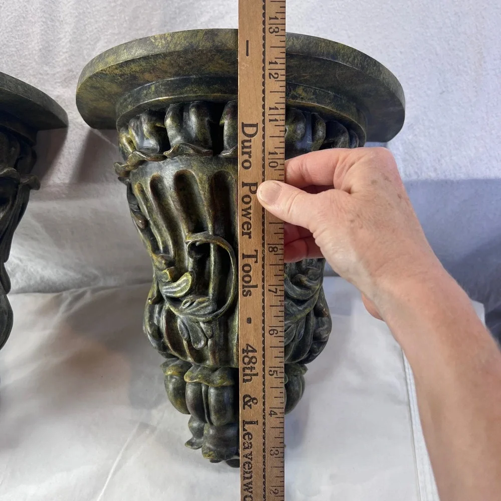Decoline New York Wall Corbel Sconce Pair Antique Bronze Verdigris Floral 12.5in
